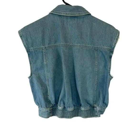 Madewell Women's Collared Denim Vest Light Wash Size Small With Pockets - Picture 2 of 12